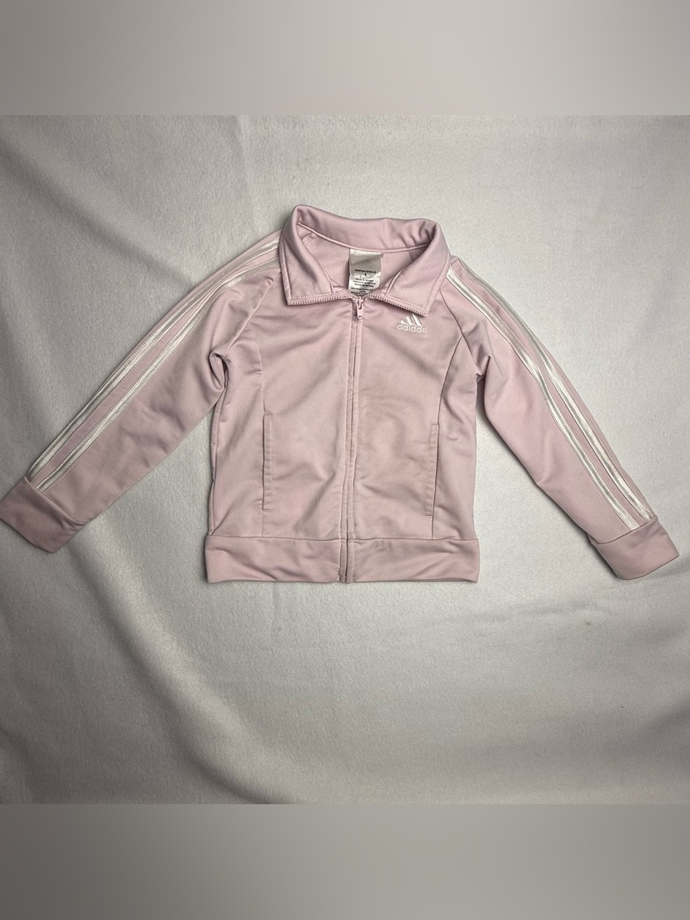 Adidas Kids Girls Pink 3-Stripes Full Zip Track Jacket